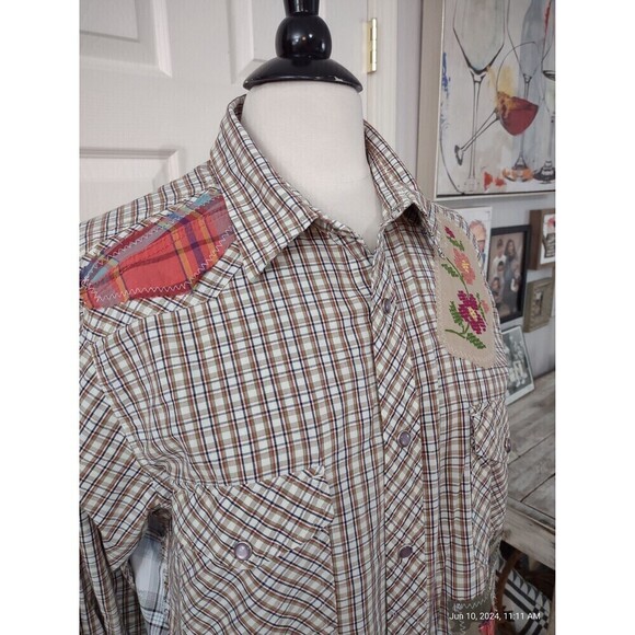 Custom Western Shirt Upcycled Funky Boho Patchwork Cottage Shabby Chic Shacket - Picture 4 of 10